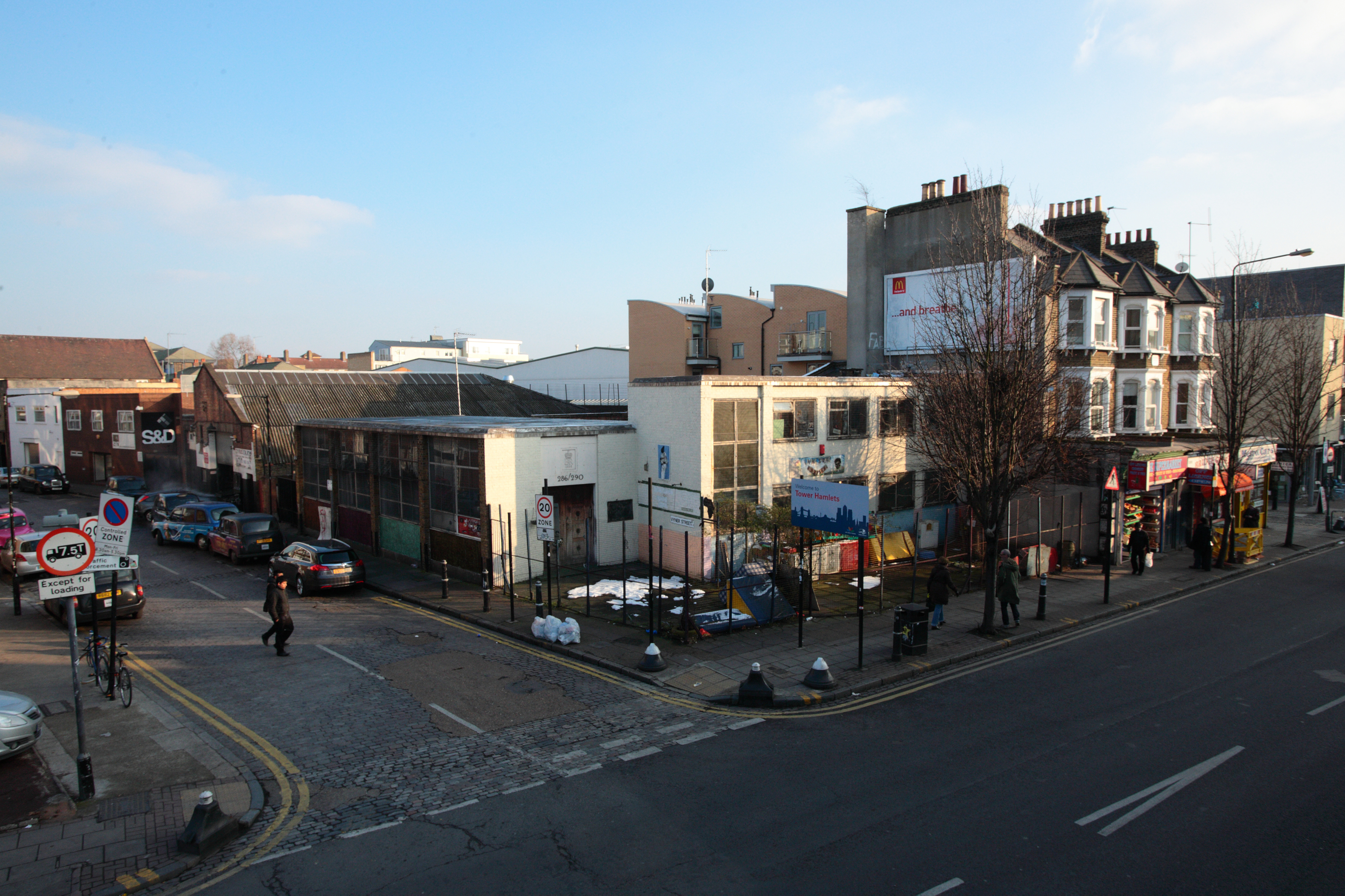 Former nursery. Acquired unconditionally. Planning obtained for nine residential units and 184 sq m commercial unit. Cambridge Heath Road, E2